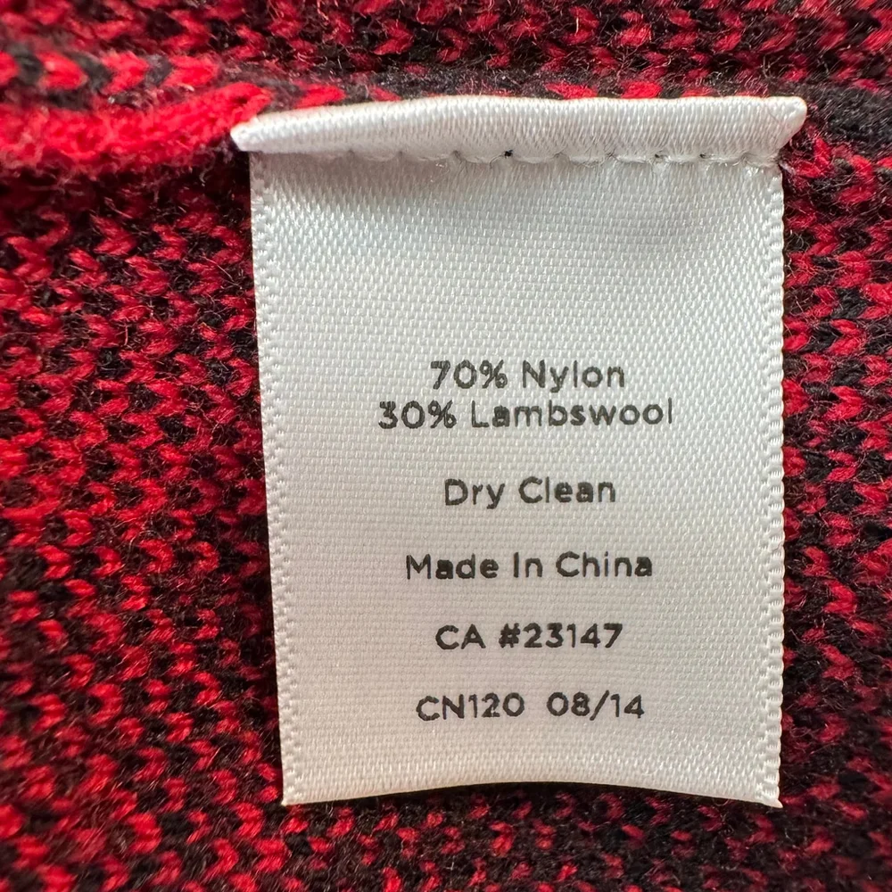 Talbots Sweater Dress Large Red Black Gingham Plaid Shoulder Zip Lambswool Blend - Picture 7 of 13